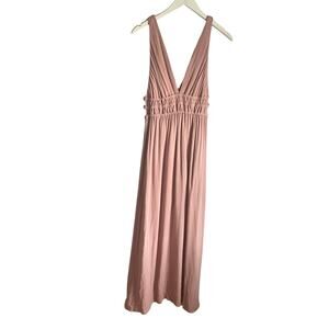Wayf Pink Maxi Dress V Neck Plunge Grecian Cutouts Crepe Wedding Guest size Med